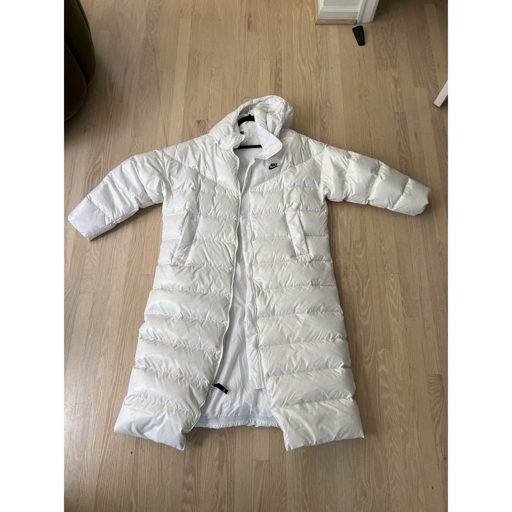 Nike Sportswear Womens Long Down Parka White XL Therma-FIT Hooded Coat NWOT